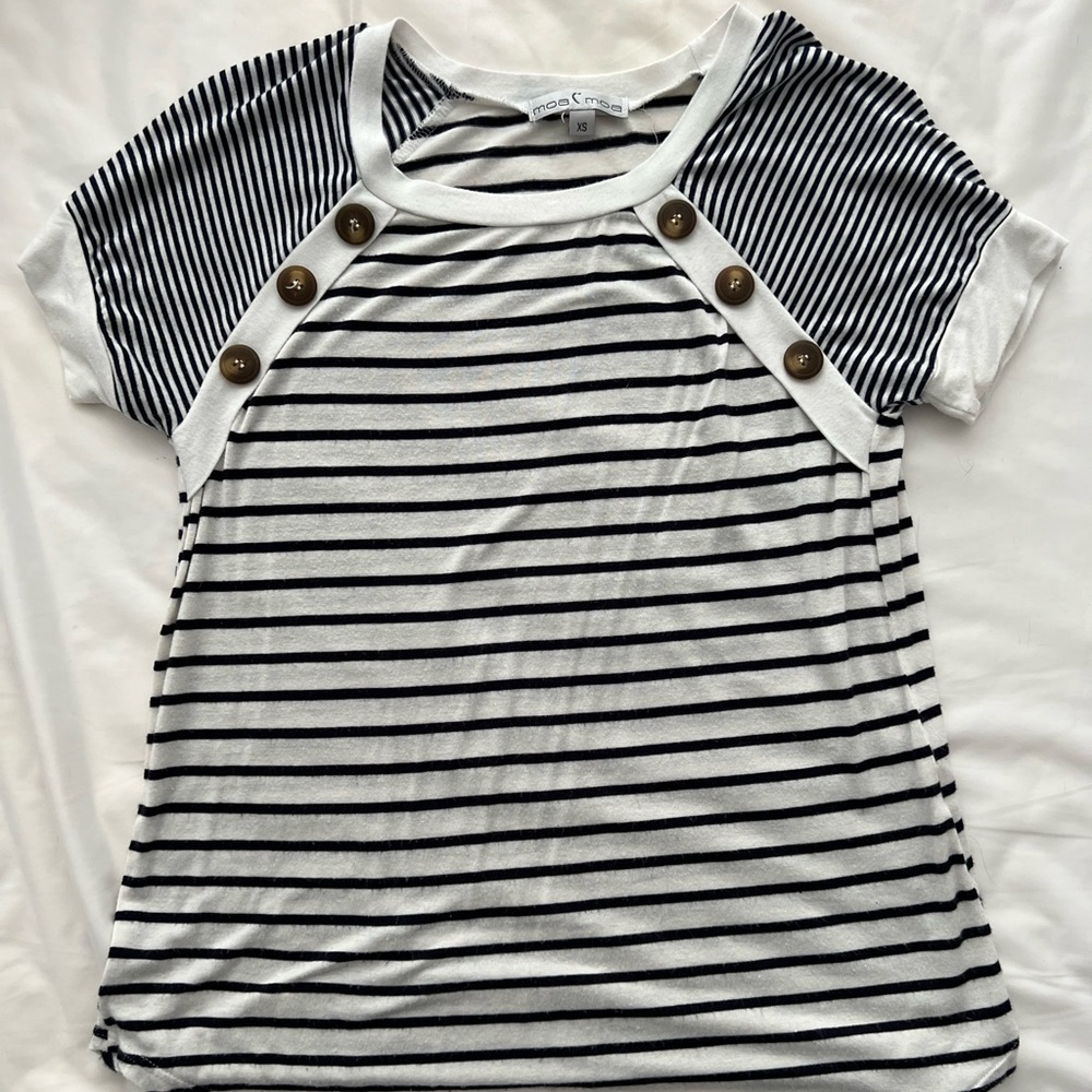 Navy striped button t shirt